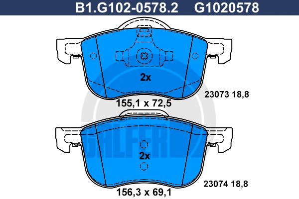 

Комплект тормозных дисковых колодок GALFER B1.G102-0578.2