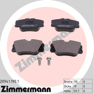 

Тормозные колодки ZIMMERMANN дисковые 20941.190.1