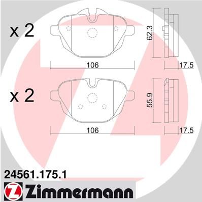 фото Комплект тормозных колодок, дисковый тормоз zimmermann 24561.175.1