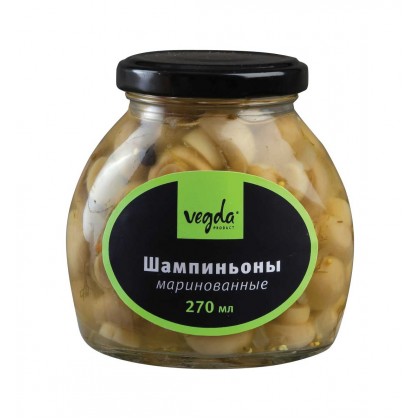 фото Шампиньоны маринованные целые vegda product стекло 270 г