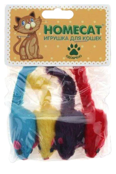 фото Игрушка для кошек homecat мышки плюшевые цветные гремящие, 5 см, 4 шт