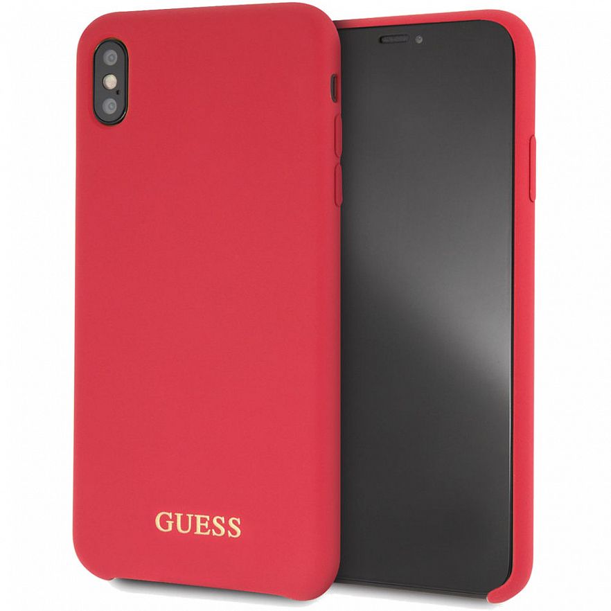 фото Чехол guess silicone hard gold logo для iphone xs max red