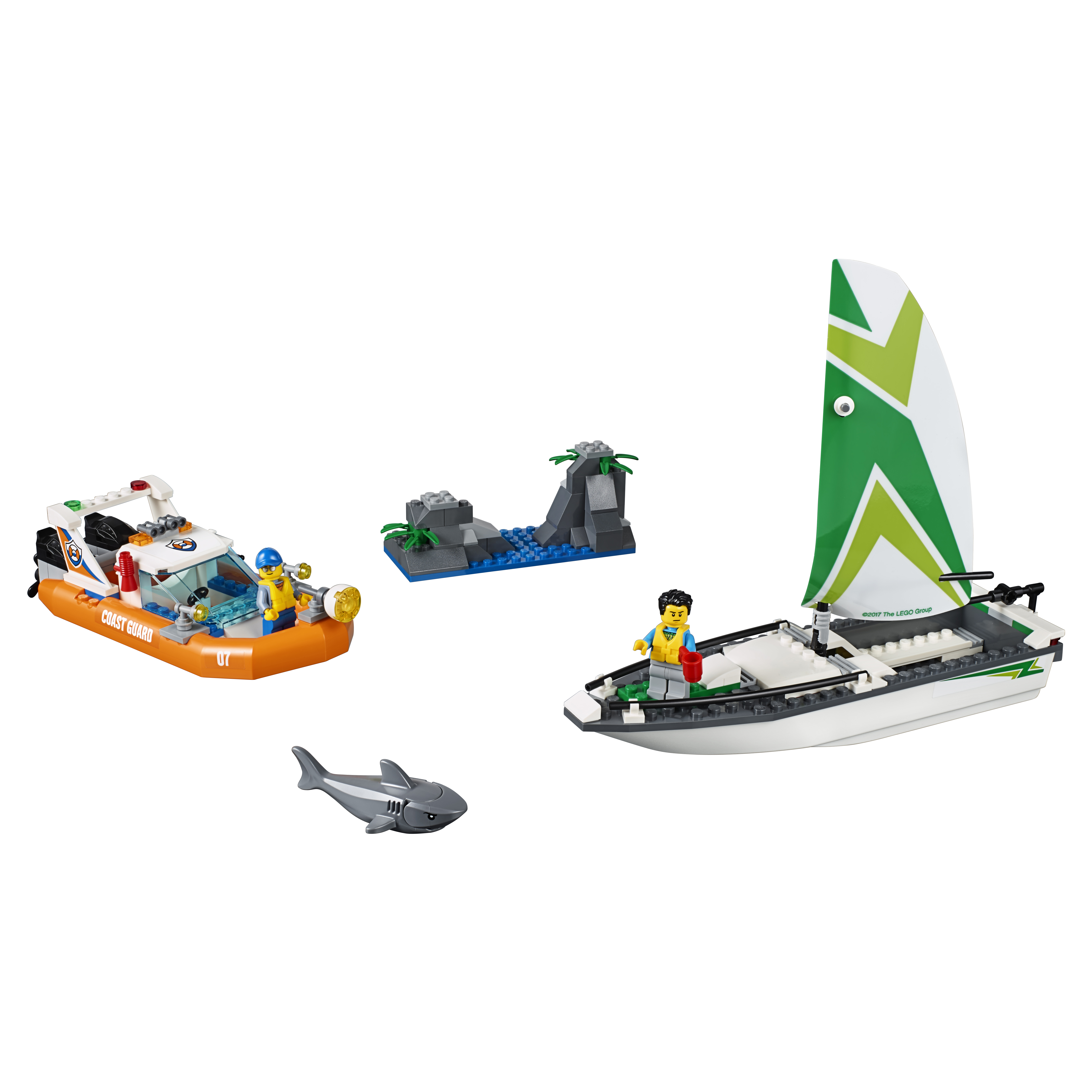Купить Конструктор lego city coast guard операция по спасению парусной лодки 60168, Конструктор LEGO City Coast Guard Операция по спасению парусной лодки (60168),