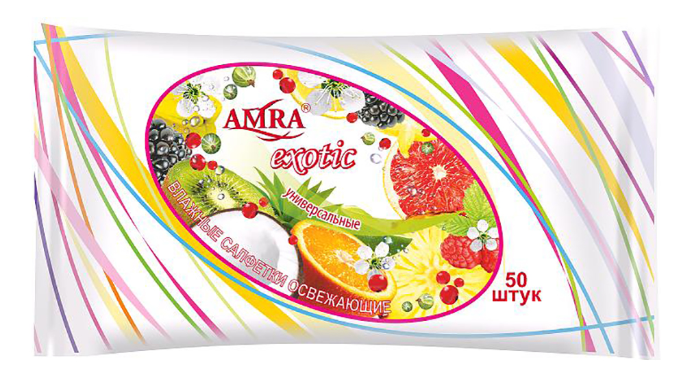 AMRA Влажные салфетки освежающие Exotic 50 шт, чистовье чистовье салфетки спанлейс безворсовые 5х5 600 шт