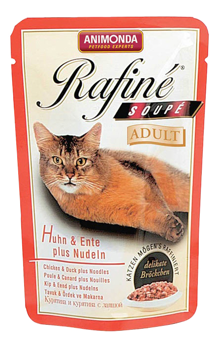 фото Влажный корм для кошек animonda rafine soup adult, курица, утка, паста, 100г