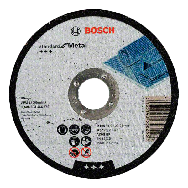 фото Диск отрезной абразивный bosch standard по мет, 125х2,5 прям 2608603166