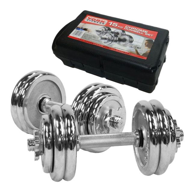 Разборные гантели York Chrome Dumbbell Set 2 x 7,5 кг, серебристый