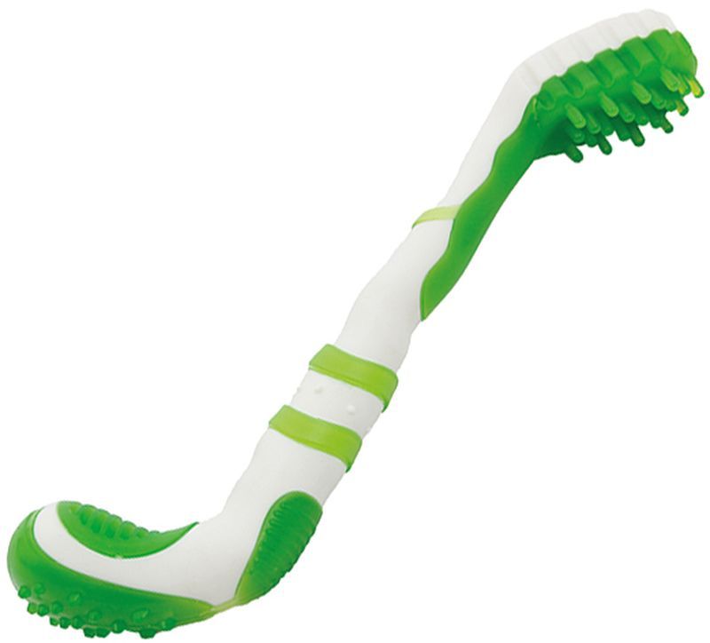 фото Жевательная игрушка для собак грызлик ам dental зубная щетка, зеленый, белый, 27,5 см