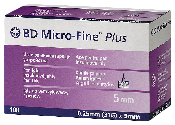 

Иглы BD Micro-Fine Plus для шприц-ручки 0,25 х 5 мм 100 шт., Серебристый