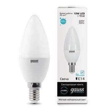 фото Комплект из 10 светодиодных ламп gauss led elementary candle 10w e14 4100k(33120)