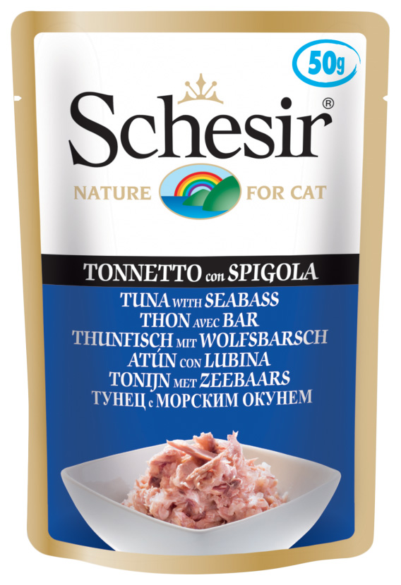 фото Влажный корм для кошек schesir, морской окунь, тунец, 30шт по 50г