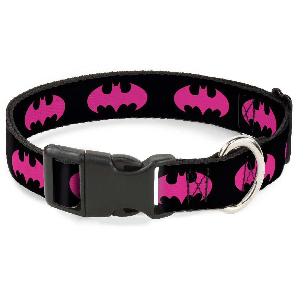 фото Ошейник для собак buckle-down бэтмен, с пластиковой застежкой, розовый, m, 28-43 см