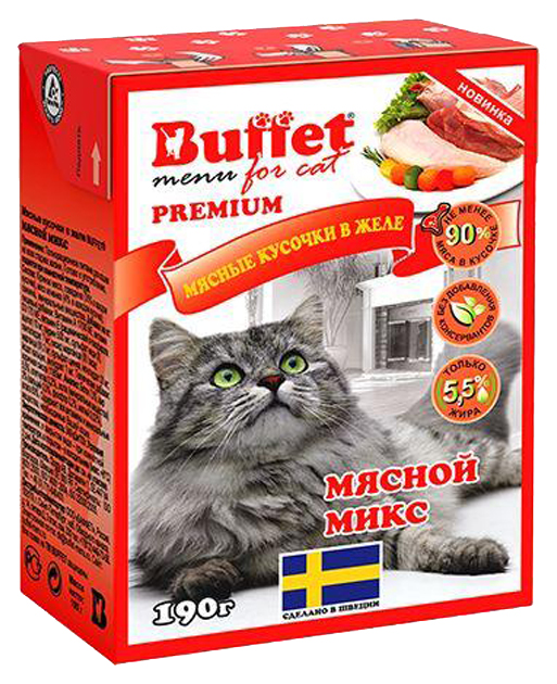 фото Влажный корм для кошек buffet мясные кусочки в желе мясной микс, 190г