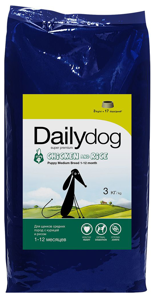 

Сухой корм для щенков Dailydog Puppy Medium Breed, для средних пород, курица и рис, 3кг, Puppy Medium Breed