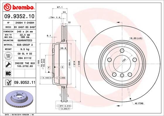 

Тормозной диск brembo 09.9352.11