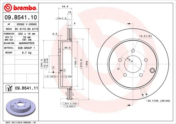 фото Тормозной диск brembo 09.b541.11