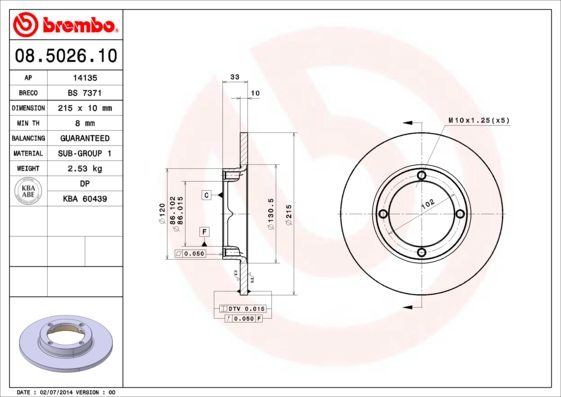 фото Тормозной диск brembo 08.5026.10