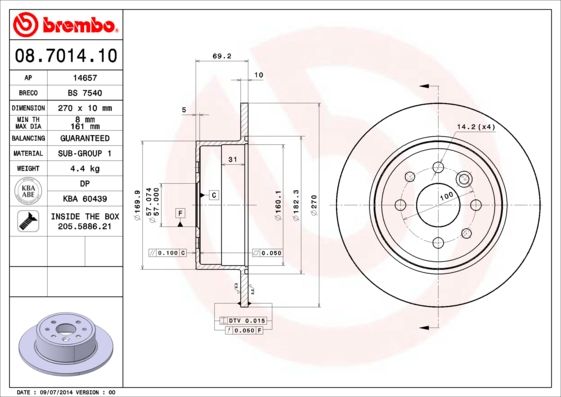 фото Тормозной диск brembo 08.7014.10