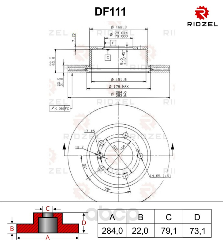 фото Тормозной диск ridzel df111 передний