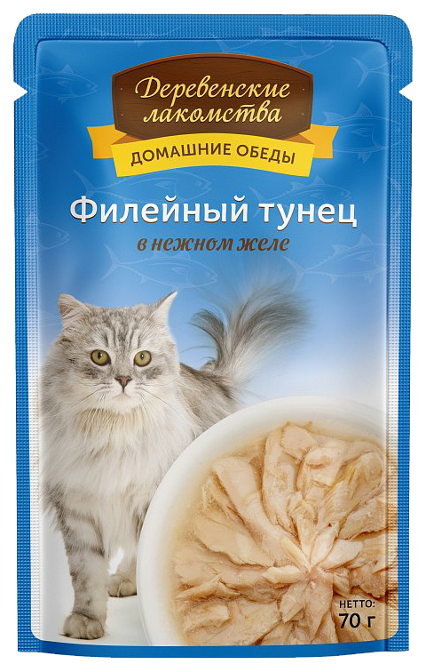 фото Влажный корм для кошек деревенские лакомства, с филейным тунцом в желе, 12шт по 70г
