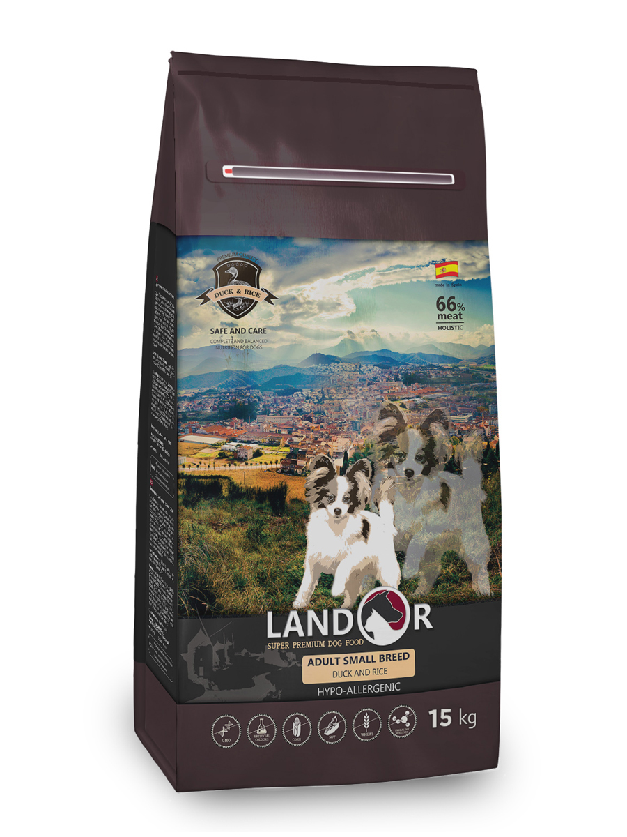 фото Сухой корм для собак landor adult small breed, для мелких пород, утка и рис, 15кг