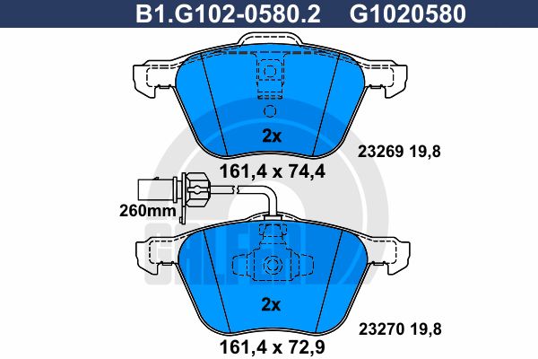 

Комплект тормозных дисковых колодок GALFER B1.G102-0580.2
