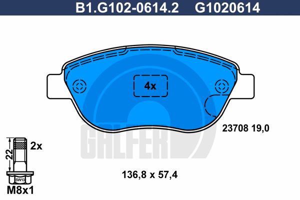 

Тормозные колодки GALFER дисковые B1G10206142