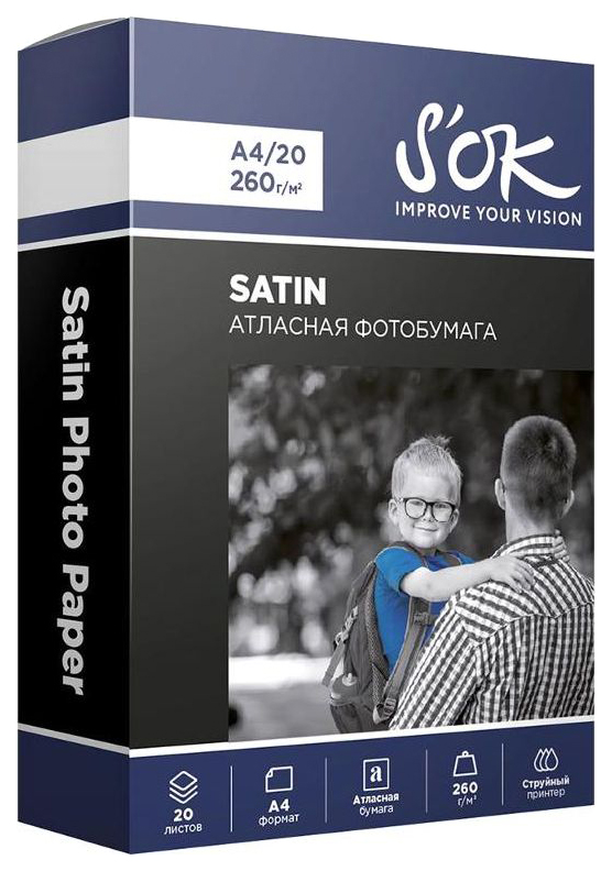 фото Фотобумага s`ok a4 premium, 260г/м2, cатин, 20л s’ok