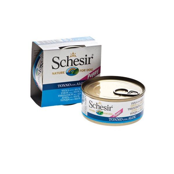 

Консервы для щенков Schesir, тунец, алоэ, 150г, рыба, 150 г