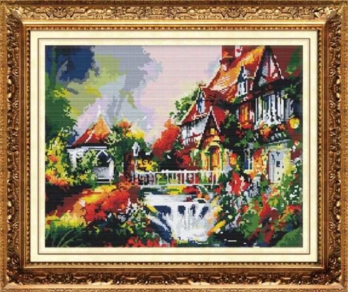 фото Мозаичная картина фонтан у дома mo034 color kit