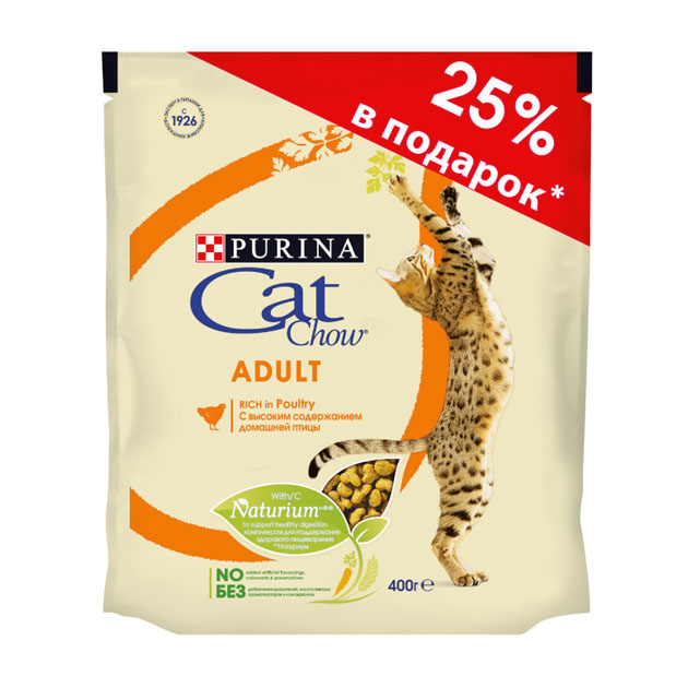 фото Сухой корм для кошек cat chow adult, домашняя птица, 0,4кг