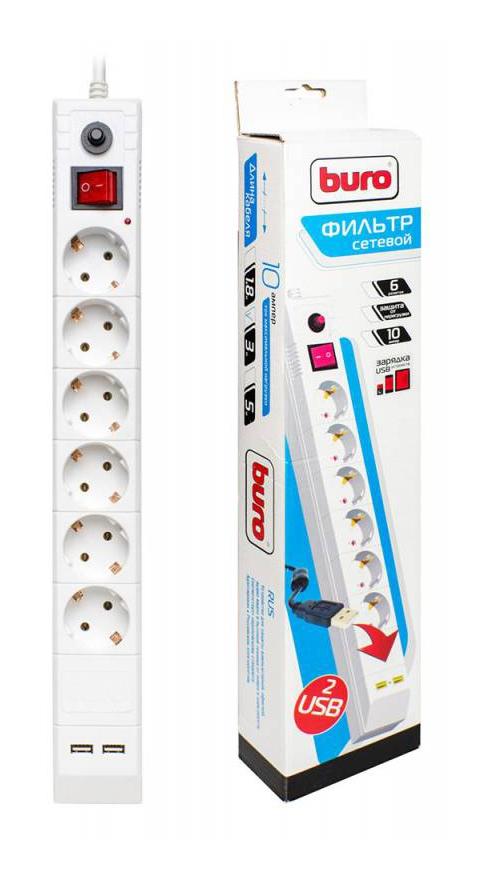 

Сетевой фильтр BURO BU-SP3_USB/W, 6 розеток, 3 м, White, BU-SP3_USB/W
