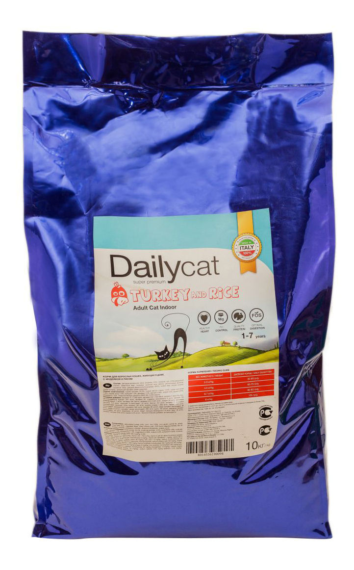 фото Сухой корм для кошек dailycat indoor, для домашних, индейка, 10кг