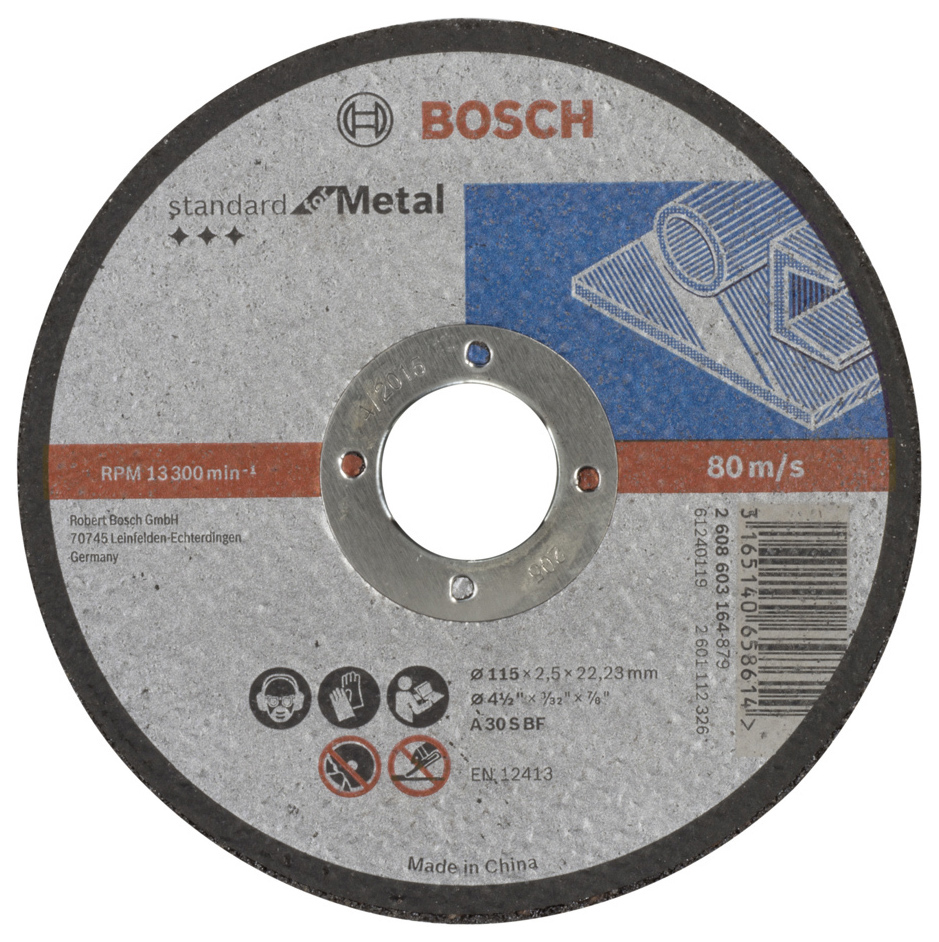 Диск отрезной абразивный Bosch Standard по мет, 115х2,5 прям 2608603164 диск отрезной абразивный bosch standard по мет 115х1 6 прям 2608603163