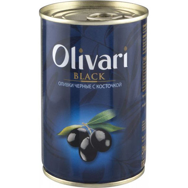Оливки с косточкой Olivari черные 314 г