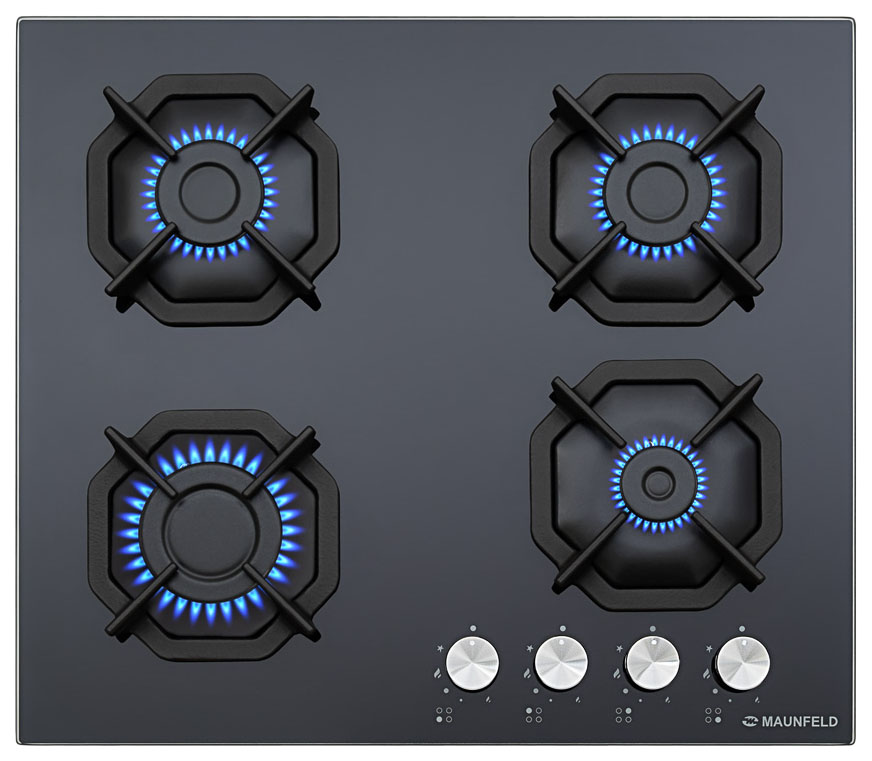 газовая варочная панель maunfeld eghg 64 1cb g 59 см 4 конфорки Встраиваемая варочная панель газовая MAUNFELD EGHG.64.2CB/G черный