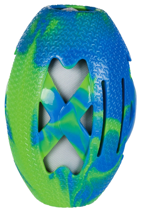 фото Апорт для собак trixie мяч для регби, голубой, зеленый, 15 см