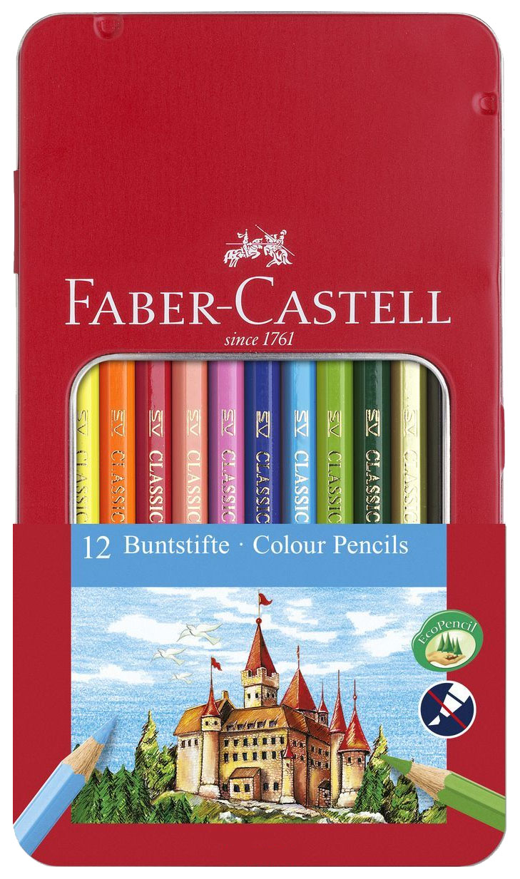 фото Цветные карандаши faber-castell замок в металлической коробке, 12 шт