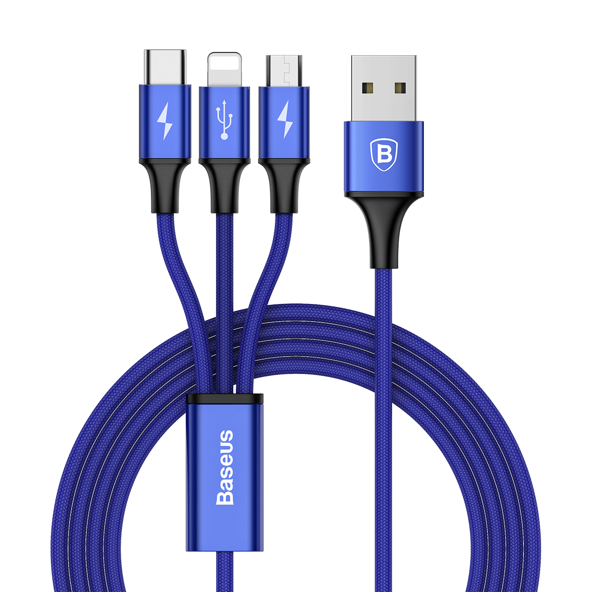 фото Кабель baseus rapid series 3-in-1 cable micro+lightning+type-c 3a 1.2m blue