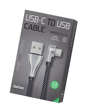 фото Кабель dorten usb-c to usb cable angled series 90° 1,2 м silver