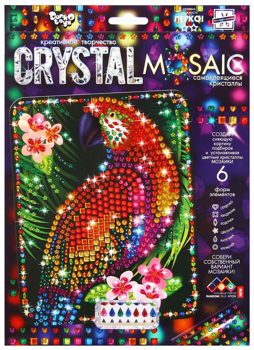 фото Набор для создания мозаики попугай crystal mosaic, на тёмном фоне данко тойс / danko toys