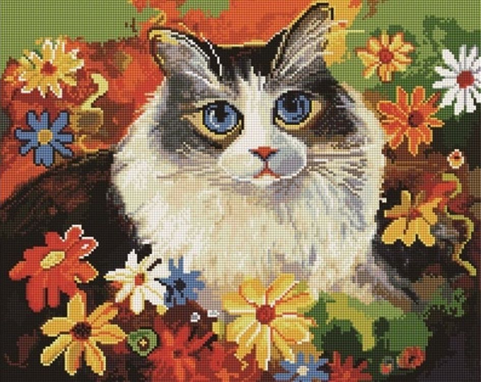 фото Алмазная вышивка painting diamond милый котик, 40x50 см