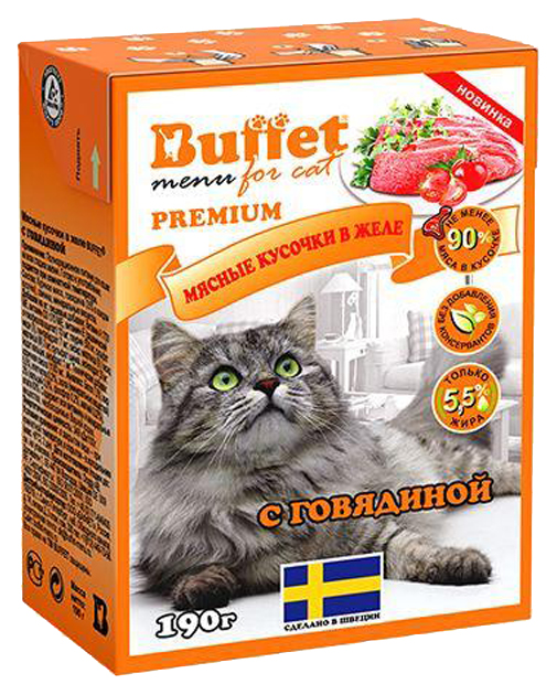 фото Влажный корм для кошек buffet мясные кусочки в желе с говядиной, 190г