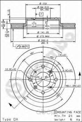 фото Тормозной диск brembo задний для 09675210