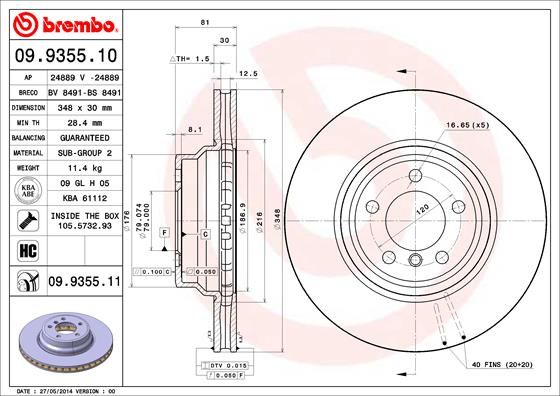 фото Тормозной диск brembo 09.9355.11