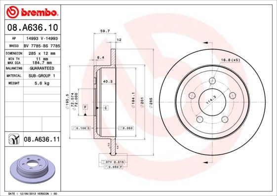 фото Тормозной диск brembo 08.a636.11