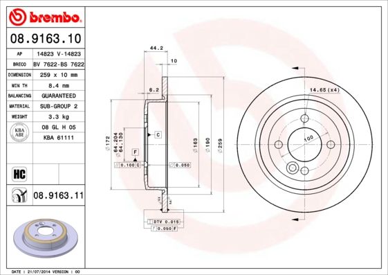 фото Тормозной диск brembo 08.9163.10