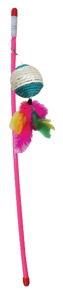 Дразнилка для кошек Triol Шарик с перьями пластик, перья, сизаль, разноцветный, 44 см