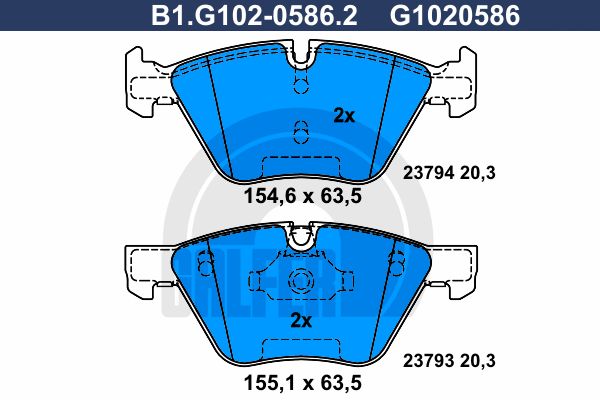 

Комплект тормозных дисковых колодок GALFER B1.G102-0586.2
