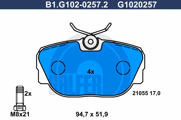 

Комплект тормозных дисковых колодок GALFER B1.G102-0257.2
